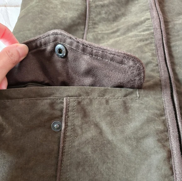 Sleeveless utility jacket vest, olive/military green with brown details, XS - Picture 4 of 16